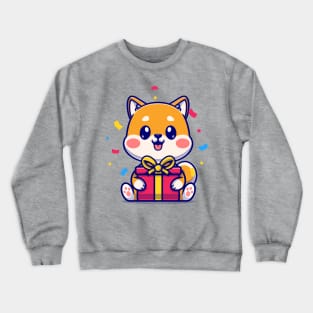 Cute Shiba Inu With Gift Box Cartoon Crewneck Sweatshirt